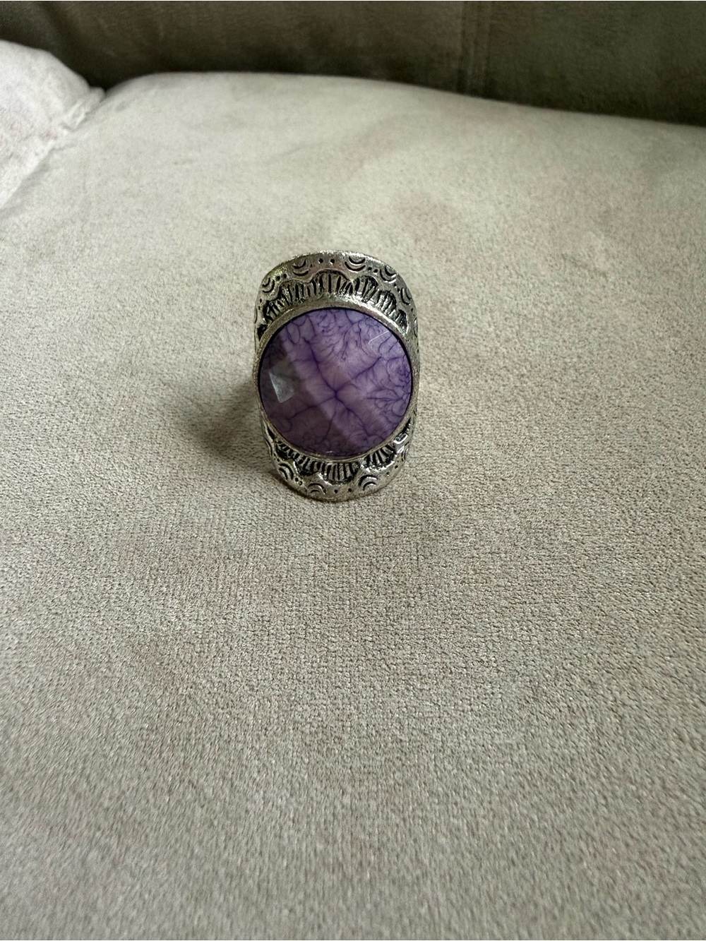 Vintage Boho Purple Stone Silver-Tone Statement Ring
